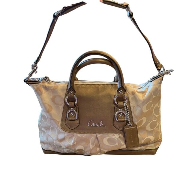 Coach Tan and Brown Hand/Shoulder Bag with Silver Accents - Picture 1 of 10